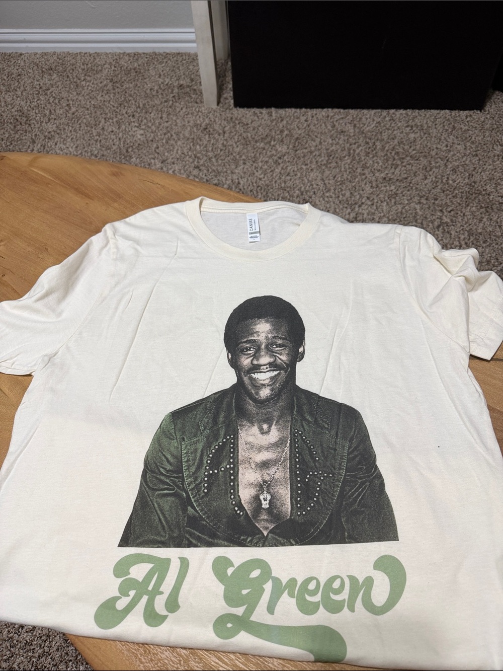 Bella Canvas Cream Al Green Graphic Tee with Green Print
